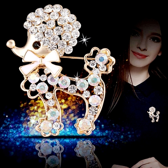 New 18k gold plated crystal poodle bow necklace/brooch - Picture 15 of 16